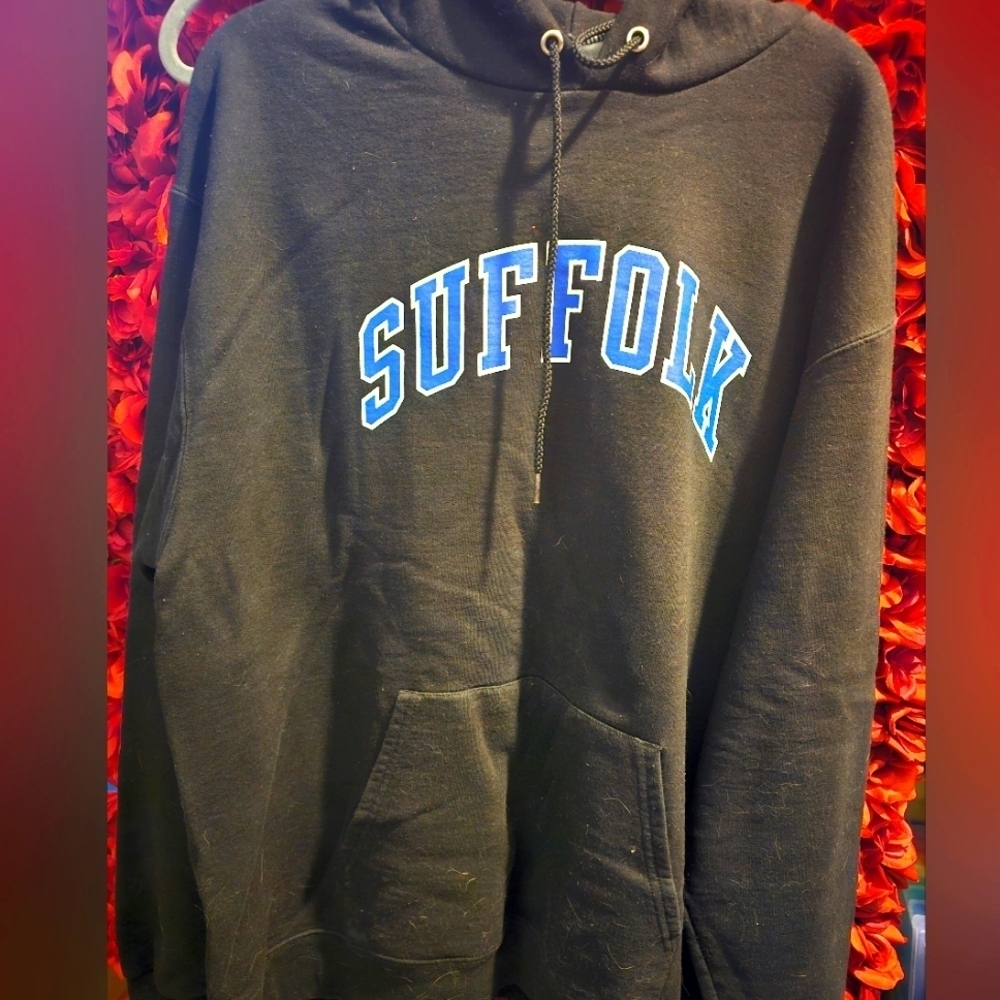 Champion Unisex Suffolk Black Hoodie with Blue Lettering Size XLarge